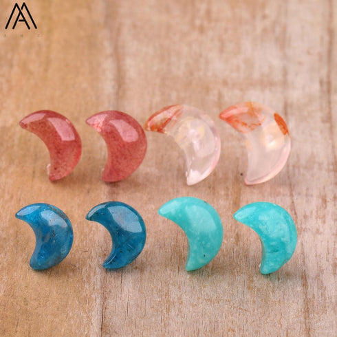 Natural Stone Moon Stud Earrings